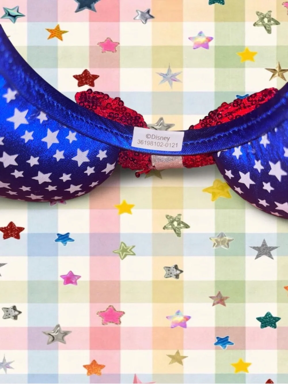 Disney Blue Star Print Minnie Ears Headband with Red Sequin Bow